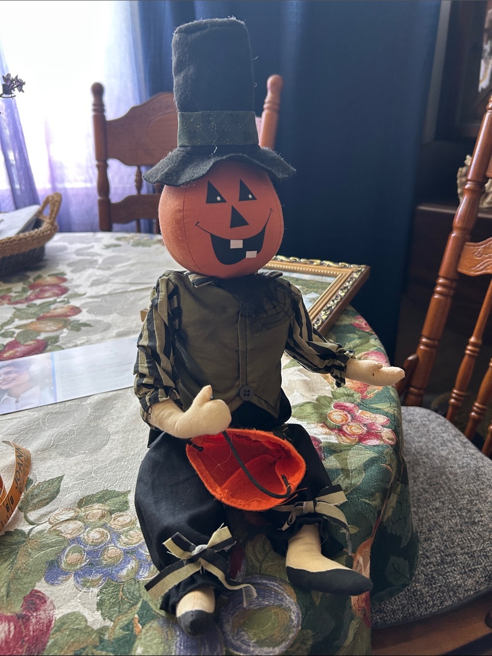 Halloween Pumpkin Doll with Black Top Hat – Orange & Black